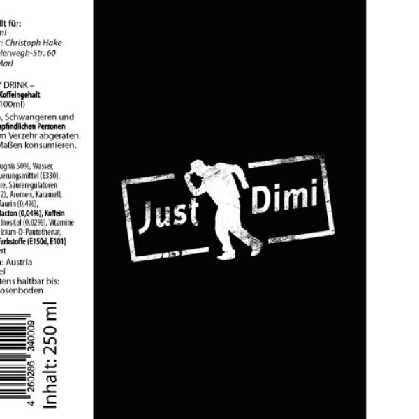 Cover für den Energy Drink „Dimi Energy“ mit dynamischem Design. Im Zentrum steht eine stilisierte Getränkedose in Schwarz-Weiss und energiegeladenen Grafikelementen. Der Hintergrund zeigt abstrakte Muster in kräftigen Farbtönen, die Bewegung und Vitalität symbolisieren. Der Slogan „Unleash the Power“ ist prominent platziert und unterstreicht die belebende Wirkung des Produkts. Das Plakat richtet sich an aktive, gesundheitsbewusste Verbraucher und hebt die Vorteile von „Dimi Energy“ für Fitness und Ausdauer hervor.